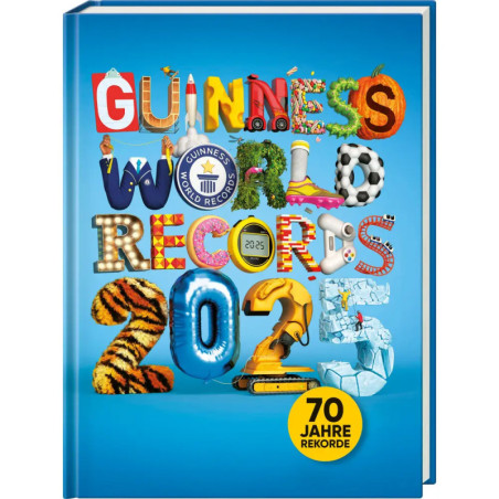 Cover des Guinness World Records 2021 mit bunten Buchstaben auf blauem Hintergrund.