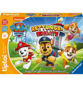 PAW Patrol Rettungs-Einsatz Brettspiel mit den Comic-Hunden Chase, Marshall und Skye auf dem Cover.