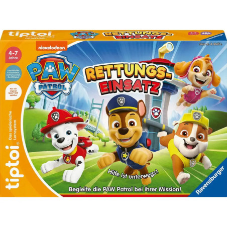 PAW Patrol Rettungs-Einsatz Brettspiel mit den Comic-Hunden Chase, Marshall und Skye auf dem Cover.