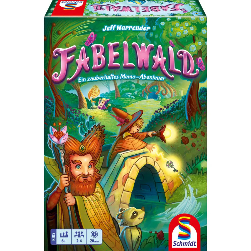 Bunte Fabelwald-Spieleschachtel mit Fantasy-Waldwesen und magischen Kreaturen auf dem Cover. Bunte Fabelwald-Spieleschachtel mit Fantasy-Waldwesen und magischen Kreaturen auf dem Cover.