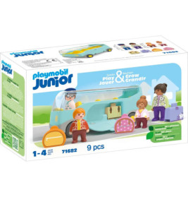 Playmobil Junior Spielset mit Figuren, Gepäck und blauem Bus, geeignet für Kinder von 1 bis 4 Jahren.