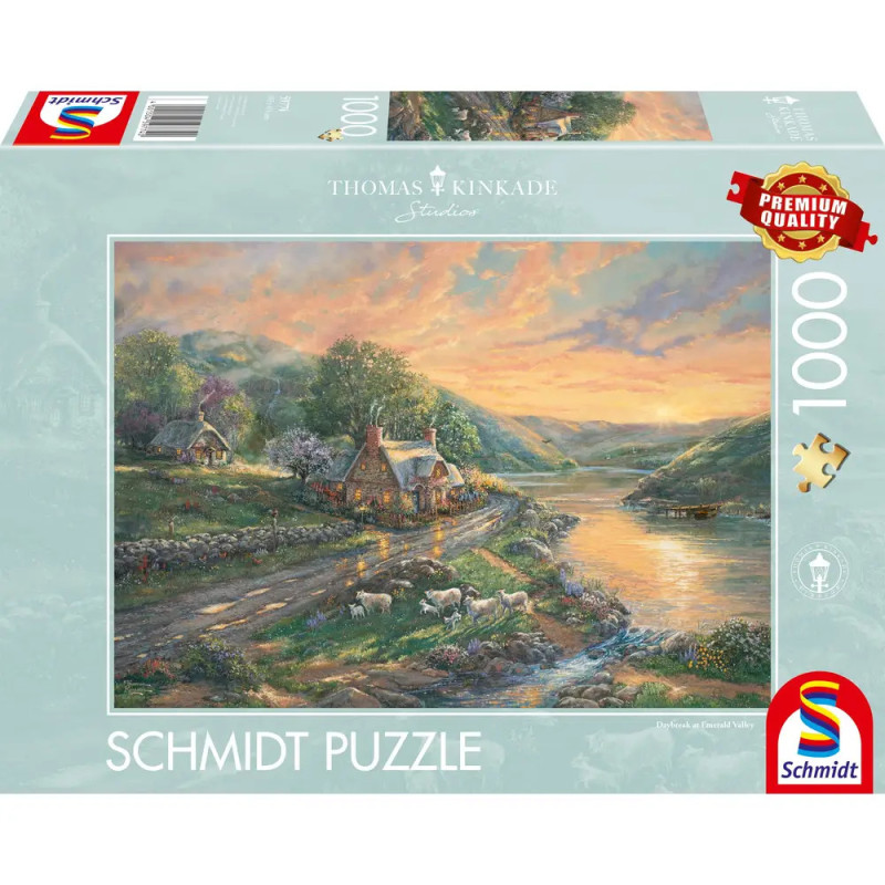 1000-teiliges Schmidt-Puzzle mit Motiv: Haus am Fluss bei Sonnenuntergang, Kunst von Thomas Kinkade.