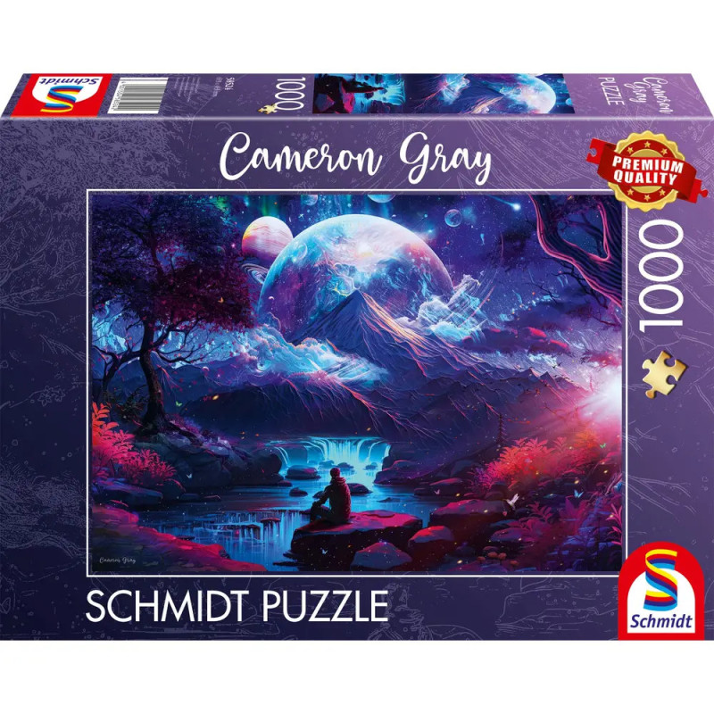 Bunte Schmidt Puzzlebox mit 1000 Teilen, Motiv: surreale Weltraumlandschaft von Cameron Gray.