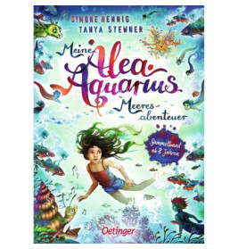 Buchcover: Ein Mädchen schwimmt unter Wasser, umgeben von bunten Fischen und Meerestieren.