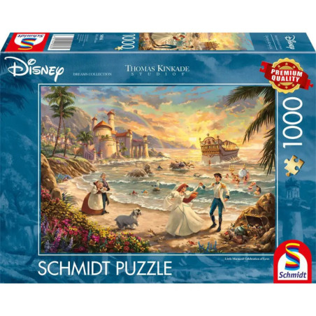 Disney Schmidt Puzzle mit 1000 Teilen: Ariel und Eric tanzen am Meer, inspiriert von Arielle, der Meerjungfrau.