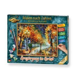 Malset-Box mit Herbstpark-Motiv, Farbtöpfchen, Pinseln und deutscher Aufschrift auf der Vorderseite.