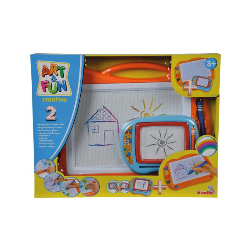 Kindermalset in Verpackung mit bunten Zeichnungen von Haus, Sonne und Baum auf der Vorderseite. Kindermalset in Verpackung mit bunten Zeichnungen von Haus, Sonne und Baum auf der Vorderseite.