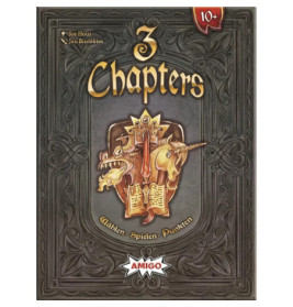 Spielschachtel von 3 Kapiteln mit Fantasy-Motiv: Ritter, Drache und aufgeschlagenes Buch.