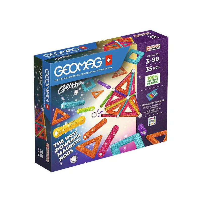 Geomag Glitter Magnet-Baukasten für Kinder ab 3 Jahren, enthält 35 bunte, glitzernde Elemente. Geomag Glitter Magnet-Baukasten für Kinder ab 3 Jahren, enthält 35 bunte, glitzernde Elemente.