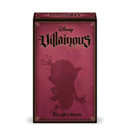 Disney Villainous Spielbox mit Schattenriss einer Figur und gotischer Schrift auf dunkelrotem Hintergrund.