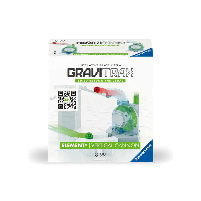 GraviTrax Vertical Cannon Box mit Spielzeug und Schienenteil, geeignet für Kinder von 8 bis 99 Jahren.