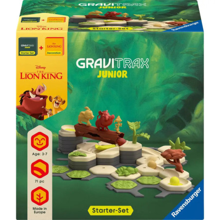 GraviTrax Junior Lion King Starterset mit thematisierter Murmelbahn und Figuren aus Disneys König der Löwen.