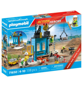 Playmobil Action Heroes Bauset mit Bauarbeitern, Werkzeug und Bauszene für Kinder von 4-10 Jahren, 138 Teile.