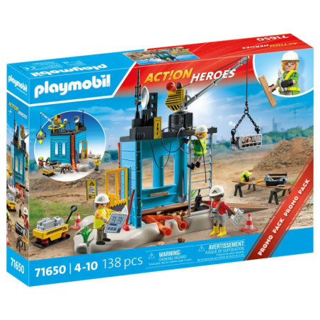 Playmobil Action Heroes Bauset mit Bauarbeitern, Werkzeug und Bauszene für Kinder von 4-10 Jahren, 138 Teile.