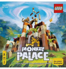 Lego Monkey Palace Brettspiel mit Dschungelpalast aus Lego-Steinen und einem Affen im Logo.