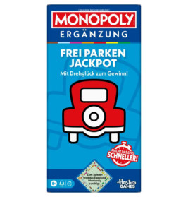 Monopoly Ergänzung: Spielbox mit rotem Auto-Symbol und deutschem Text zum Frei Parken Jackpot.