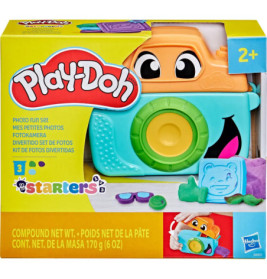 Play-Doh Foto-Fun-Set ab 2 Jahren mit Kameraform und bunten Knetmassen in der Verpackung.