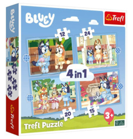 Bluey 4-in-1 Trefl Puzzle, Cartoon-Hundemotive, ab 3 Jahren, 12-24 Teile.