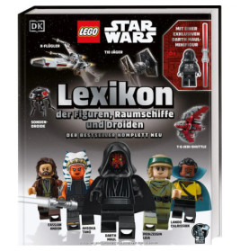 LEGO Star Wars Lexikon: Buchcover mit Minifiguren, Raumschiffen und Darth Maul zentral abgebildet.