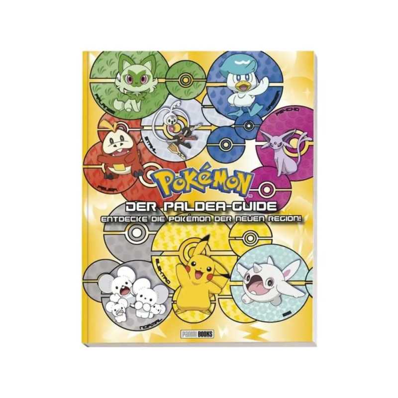 Cover eines Pokémon-Guides mit Pikachu und weiteren Pokémon auf gelbem Hintergrund mit Pokébällen.