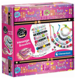 Verschiedene bunte Crazy Chic Message Armbänder mit Perlen und Freundschaftsmotiven in einer Box.