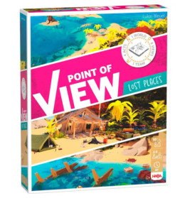 Box der Point of View: Lost Places mit Illustrationen einer Tropeninsel und einer Holzhütte.