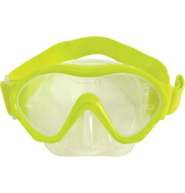 Gelbe, transparente Tauchmaske mit breitem Band und durchgehendem Klarglas.