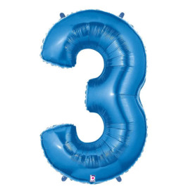 Zahl 3 blau 102 cm / incl. Helium
