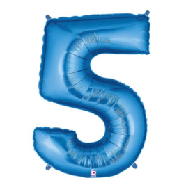 Blauer Folienballon in Form der Zahl 5.
