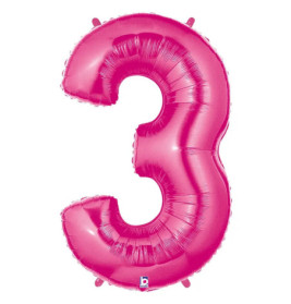 Zahl 3 fuchsia 102 cm / incl. Helium