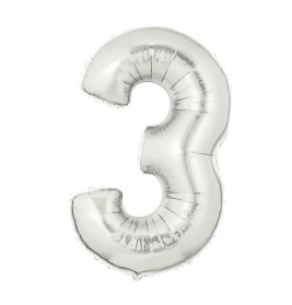 Zahl 3 silber 102 cm / incl. Helium