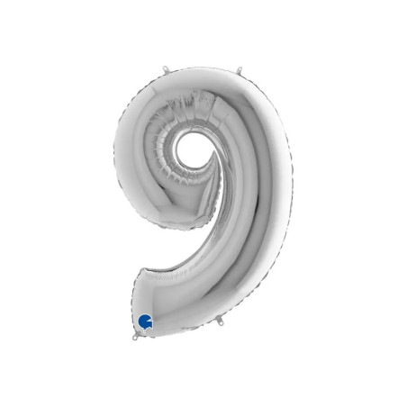 Zahl 9 silber 102 cm, incl. Helium