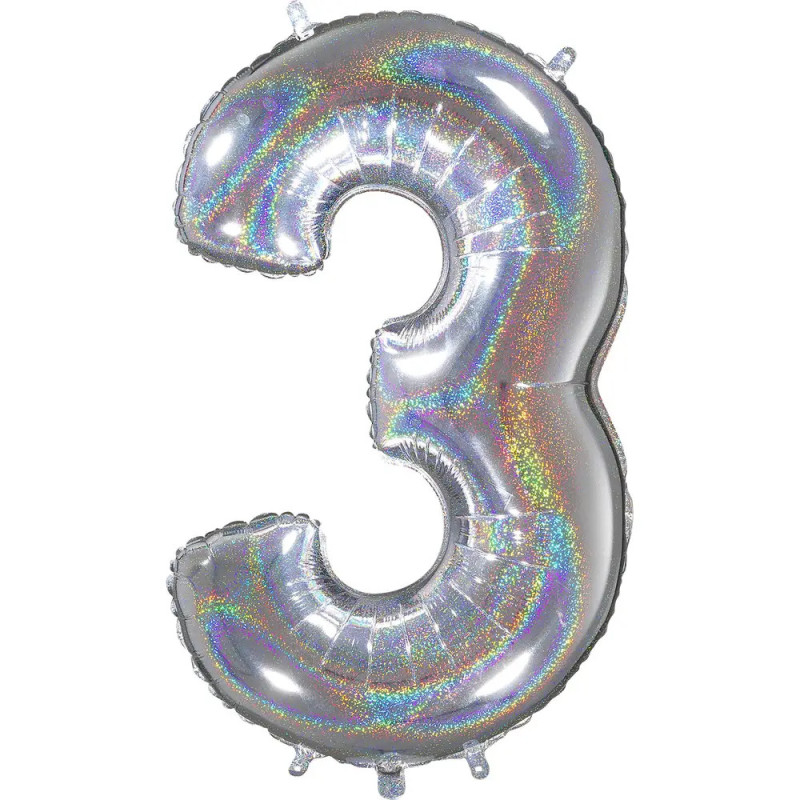 Zahl 3 silber  66 cm  incl. Helium