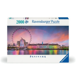 Ravensburger Panorama-Puzzle (2000 Teile) mit London Eye und bunten Lichtern bei Sonnenuntergang.