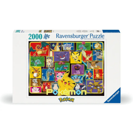 Ravensburger Puzzle mit 2000 Teilen, zeigt auf dem Karton verschiedene bunte Pokémon-Charaktere. Ravensburger Puzzle mit 2000 Teilen, zeigt auf dem Karton verschiedene bunte Pokémon-Charaktere.