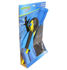 Blau-schwarzes Schaumstoff-Raketen-Set in Einzelhandelsverpackung mit der Aufschrift Outdoor active.