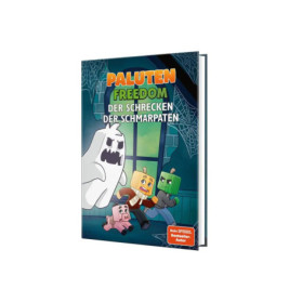 Buchcover von Paluten Freedom: Der Schrecken der Schmarpaten mit Comicfiguren, die vor einem Geist fliehen.