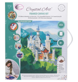 Crystal Art Framed Canvas Kit mit Diamantbild von Schloss Neuschwanstein auf der Verpackung.