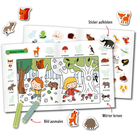 Mein 1. Sticker-Malbuch: Lieblingstiere