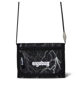Schwarzes ergobag-Etui mit weißem Blitzmuster, Frontreißverschluss und weißem ergobag-Logo.