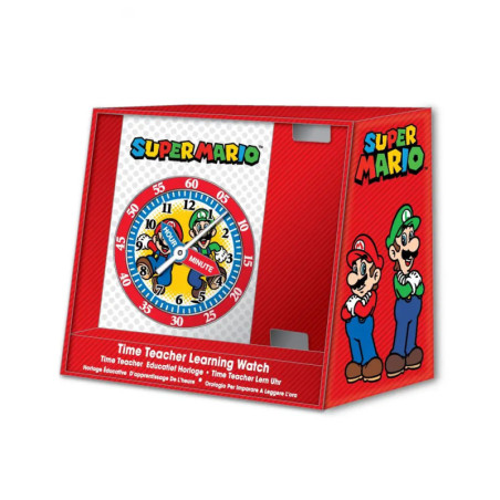 Accutime Kinderuhr Super Mario, Analoge Armbanduhr mit beschrifteten Zeigern zum Lernen der Uhr, Wei