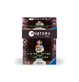Box of Mystery Cube: Rätsel Lost Places mit einem Mädchen, das auf der Vorderseite einen Teddybär hält.