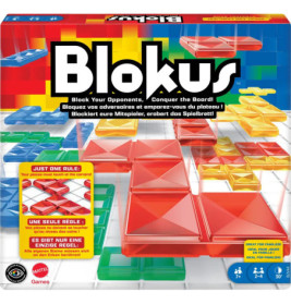 Blokus-Spielbox mit bunten Spielfiguren und Anleitungen auf Englisch, Französisch und Deutsch.