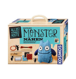 Nähset-Box für ein blaues Monster-Plüschtier, ab 8 Jahren, mit deutscher Beschriftung.
