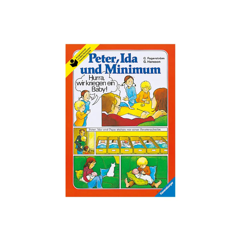 Deutsches Kinderbuchcover mit Familie, Kindern, Baby und Comic-Panels zum Thema neues Geschwisterkind.