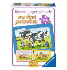 Ravensburger My First Puzzles: Box mit Bauernhoftieren, 3x6-teilig, für Kinder ab 2½ Jahren.