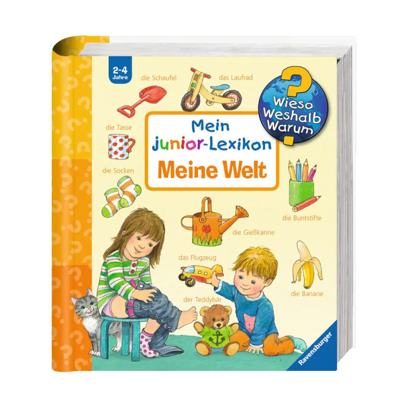 Deutsches Kinderbuchcover mit bunten Illustrationen von Spielzeug und Alltagsgegenständen. Deutsches Kinderbuchcover mit bunten Illustrationen von Spielzeug und Alltagsgegenständen.