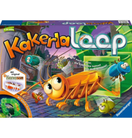 Boxcover des Brettspiels Kakerlaloop mit gezeichneten Kakerlaken und Insekten auf buntem Hintergrund.