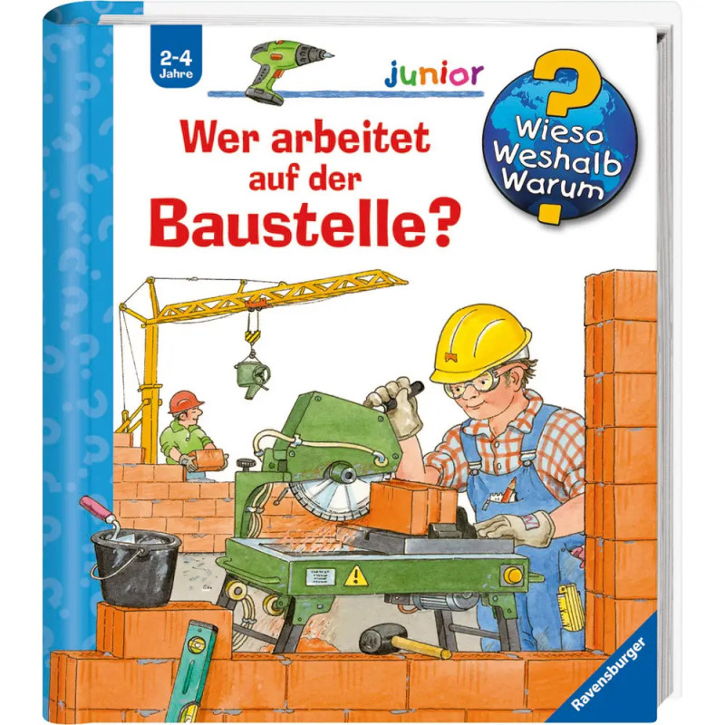 Illustration einer Baustelle mit einem Arbeiter am Mauerbau und einem Kran im Hintergrund.