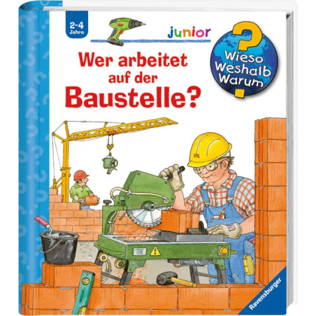 Illustration einer Baustelle mit einem Arbeiter am Mauerbau und einem Kran im Hintergrund.